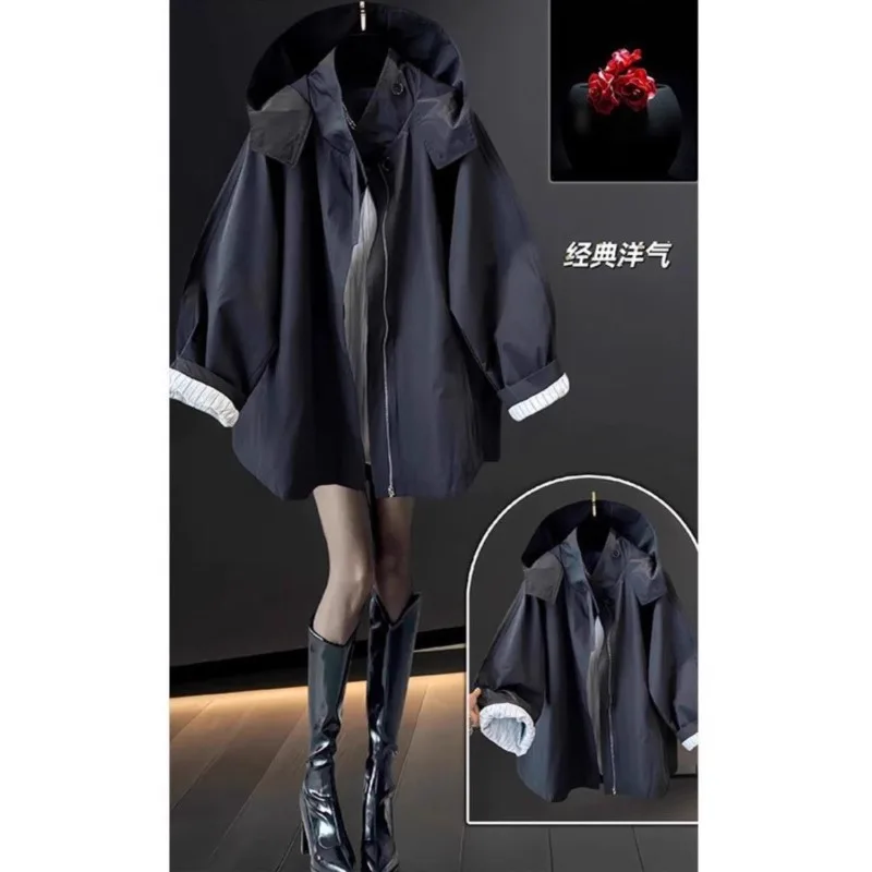 2026 Spring and Autumn Large Size European Casual Hooded Jacket Loose Versatile Skinny Tooling Style Design Jacket 2026 Trench