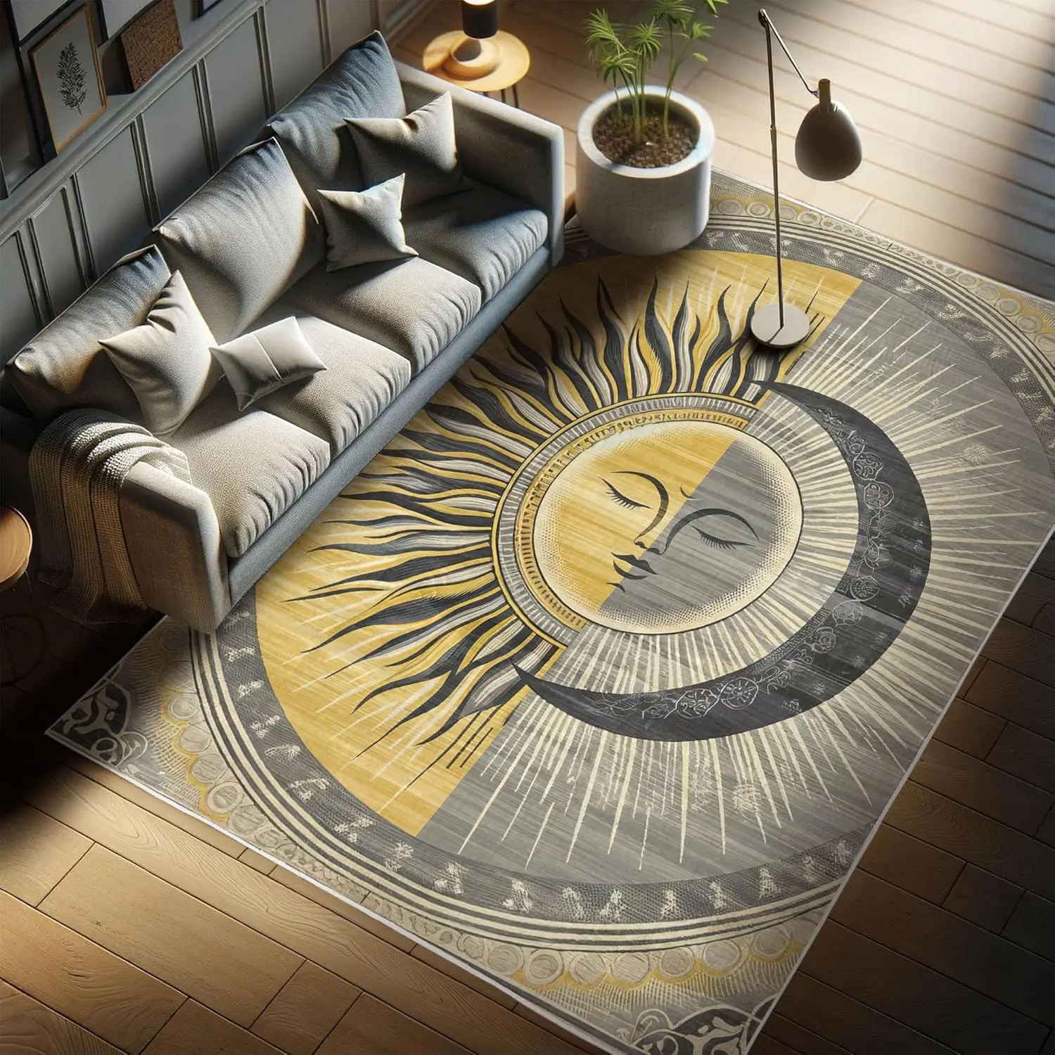 VIKAMA Mysterious Moon and Sun Carpet for Living Room, Bedroom, Floor Mat, Lounge, Large Area Carpet, Home Decoration
