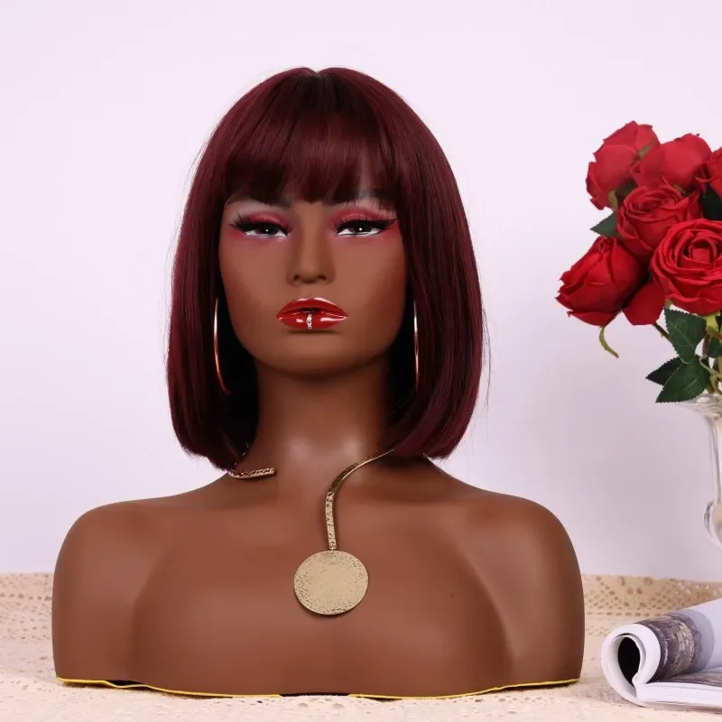 

African Black Skin Female Mannequin Head with Shoulders for Wig Jewelry Display