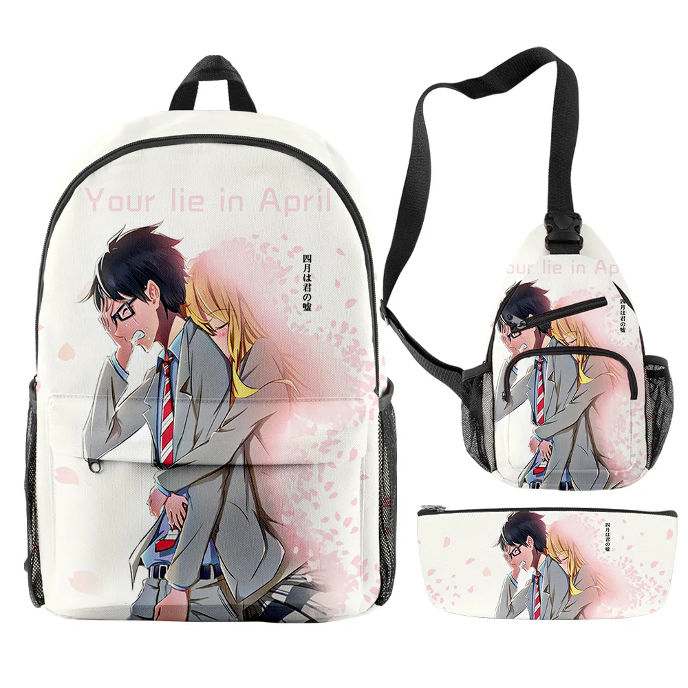 

Harajuku Novelty Cool Your lie in April Anime 3D Print 3pcs/Set pupil School Bags Travel Laptop Backpack Chest Bag Pencil Case