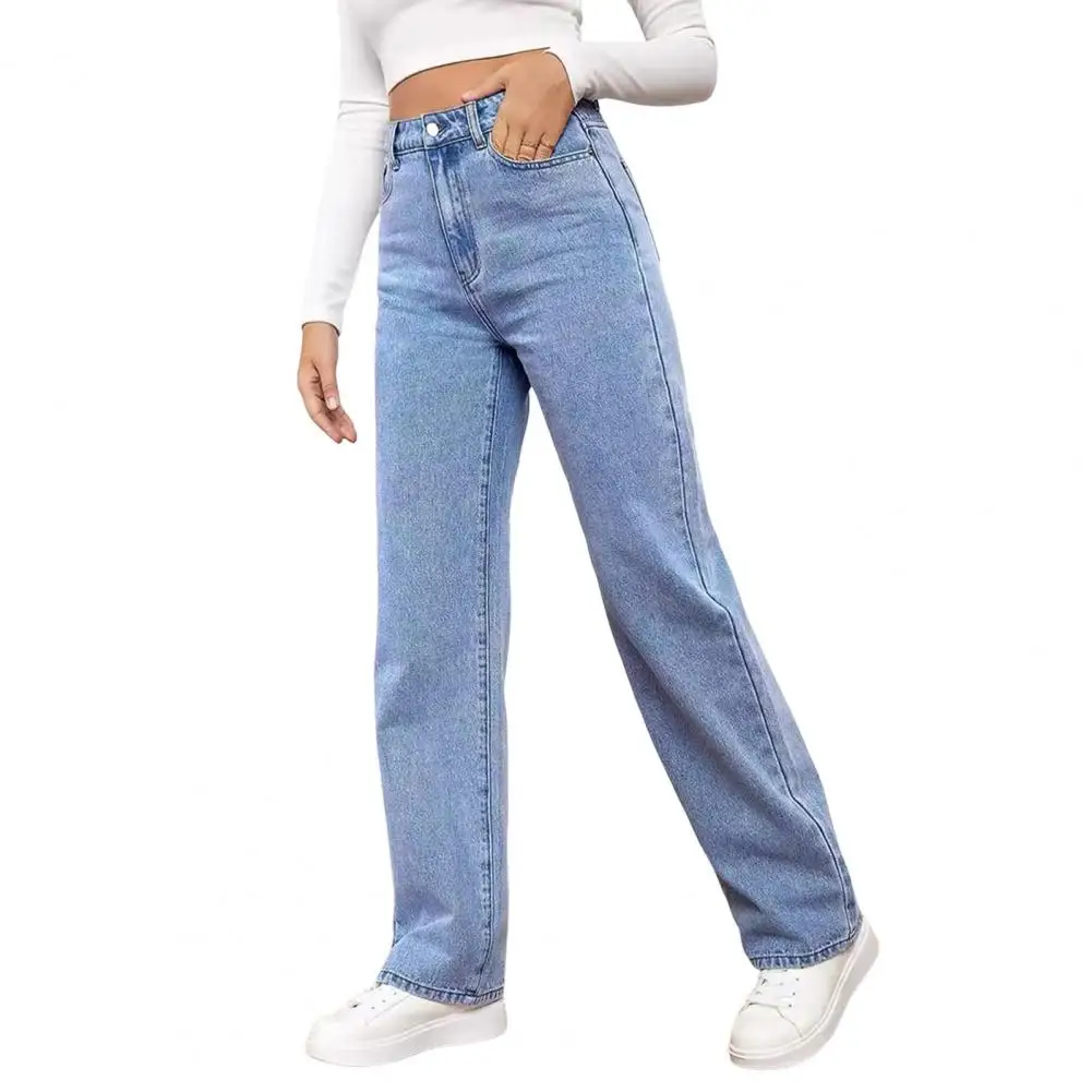 Pantalones vaqueros sueltos para mujer, diseño de cintura alta, entrepierna recta ajustable, pantalones de estilo Retro, tela de algodón, estilo informal cómodo