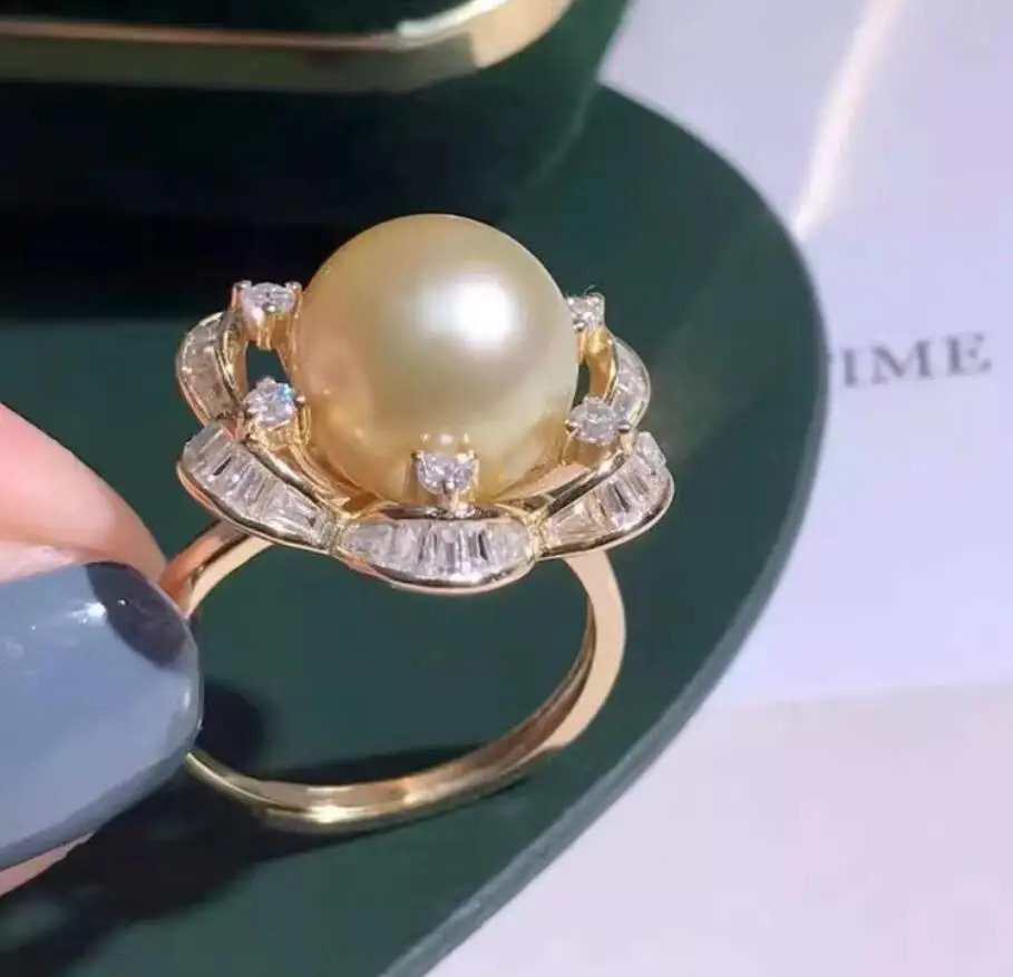 

Gorgeous 10-11mm South Sea Perfect Round Gold Pearl Ring 925s