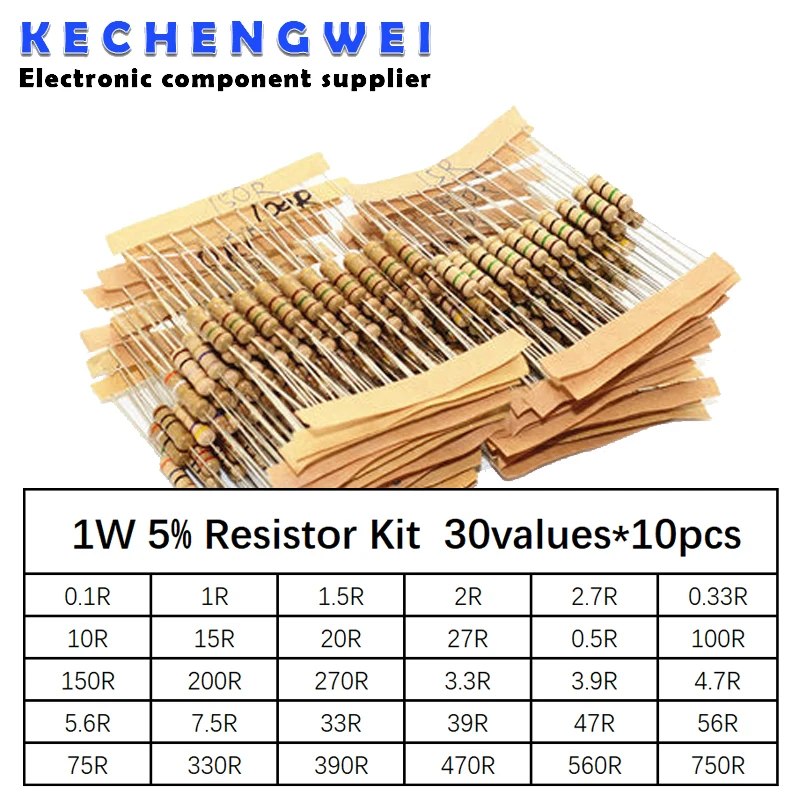 

300pcs Resistor Kit 1W 5% 30values X 10pcs Carbon Film Resistance 0.1-750 ohm Set