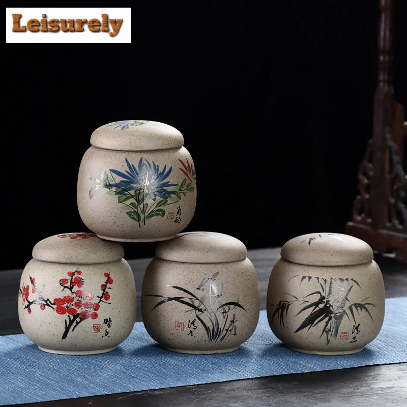 200ml Retro Rough Pottery Mini Orchid Tea Box Organizer Ancient Storage Tank Pots Containers Tea Caddy Tea Ceremony Ornaments