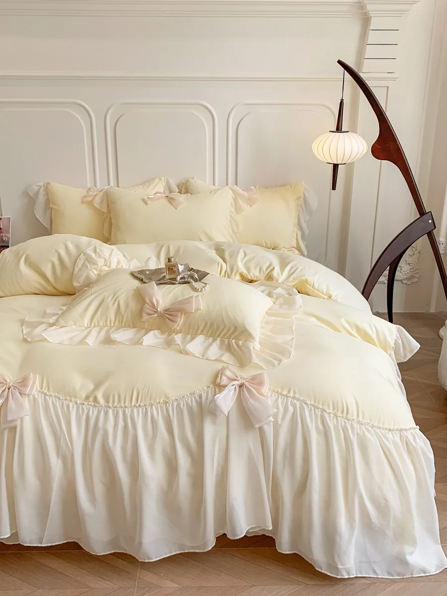 

Romantic Sweet Princ Sle Four Piece Bedding Set Twin Size Knot Lace Design Polyester eets Comforter Cover