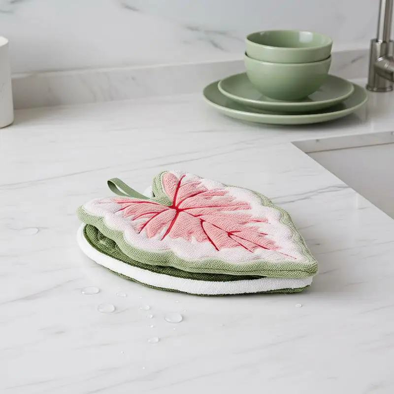 Leaf Shaped Microfiber Hand Towel Strong Absorbent Tear Resistant Washcloth for Kitchen Bathroom Cleaning Tasks