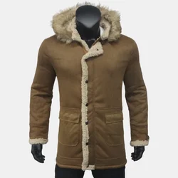 Winter Men's Jackets Suede Warm Windbreaker Hooded Fleece Jacket Men Wool Thickened Fur Collar Outerwear Men's Clothing S-5XL