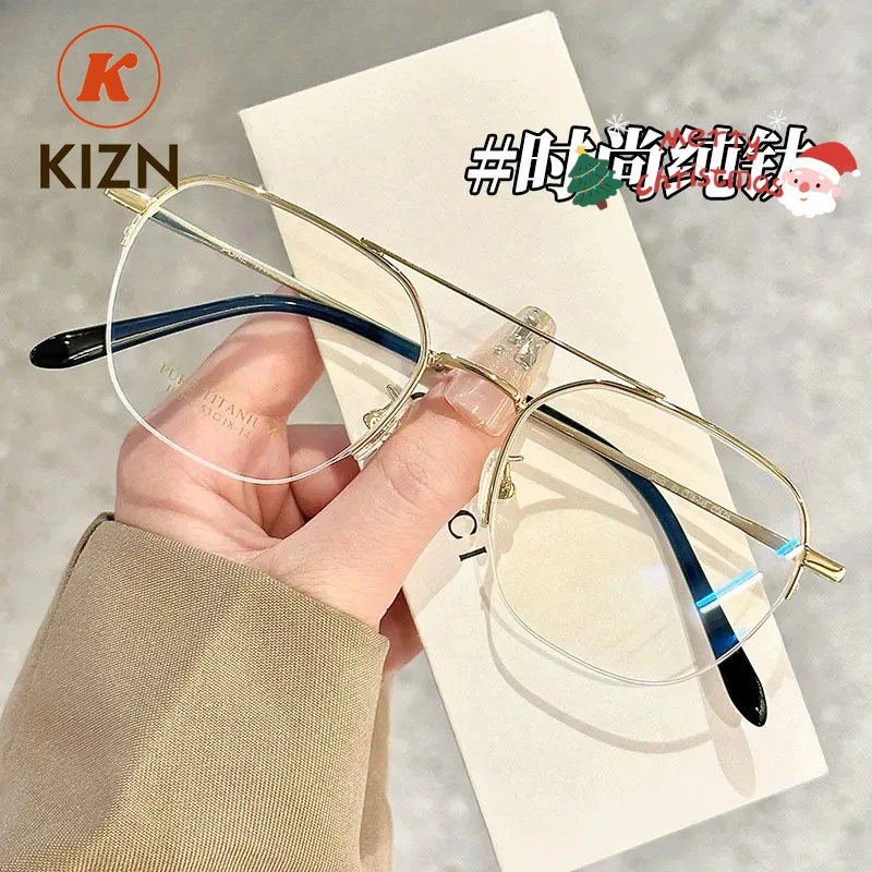 KIZN NEW 052 ファッション光学 TR-90 ハーフリムフレーム 純チタン脚 眼鏡 Rx メンズ眼鏡 男性用アイウェア