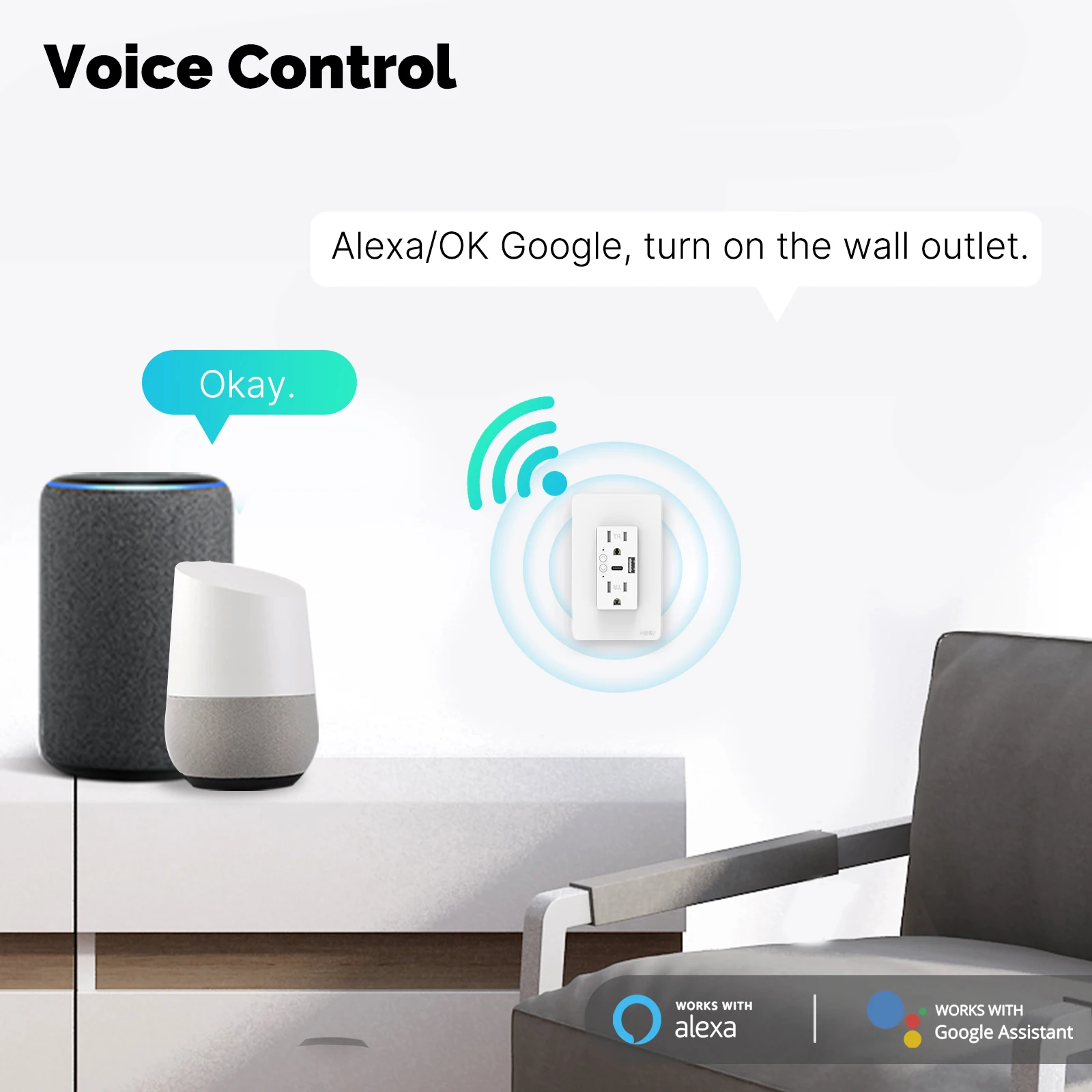 MOES Tuya WiFi Smart Wall Outlet US Electrical Socket USB Type-C Port Plug APP Remote Voice Control Work with Alexa Google Home view 5
