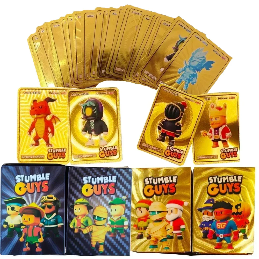 55Pcs/Set Stumble Guys Cards Anime Board Game Gold Silver Foil Shiny Collection Flash Figure Trading Card Birthday Xmas Kid Gift