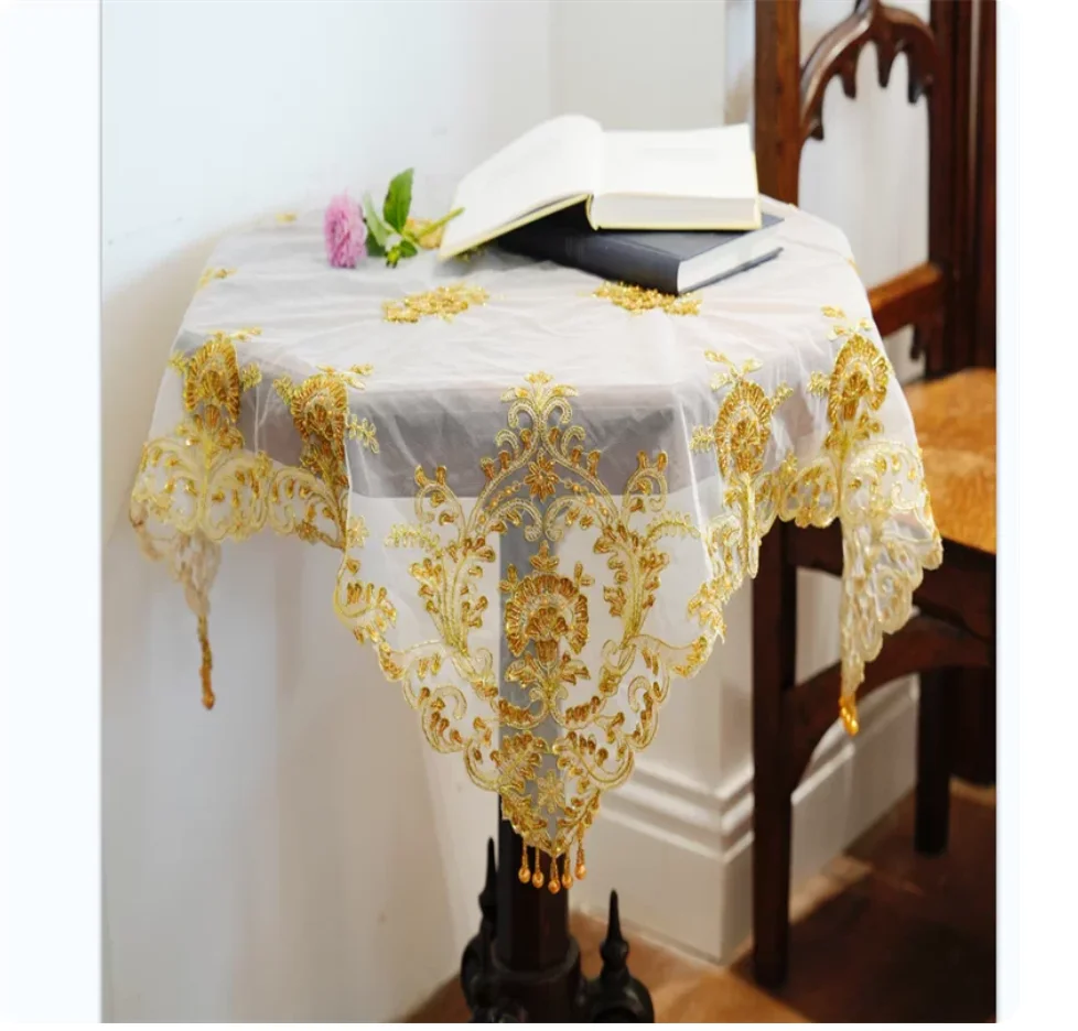 Light luxury nail bead heavy industry white elegant table cloth high-end feeling universal cover towel cream style retro mat