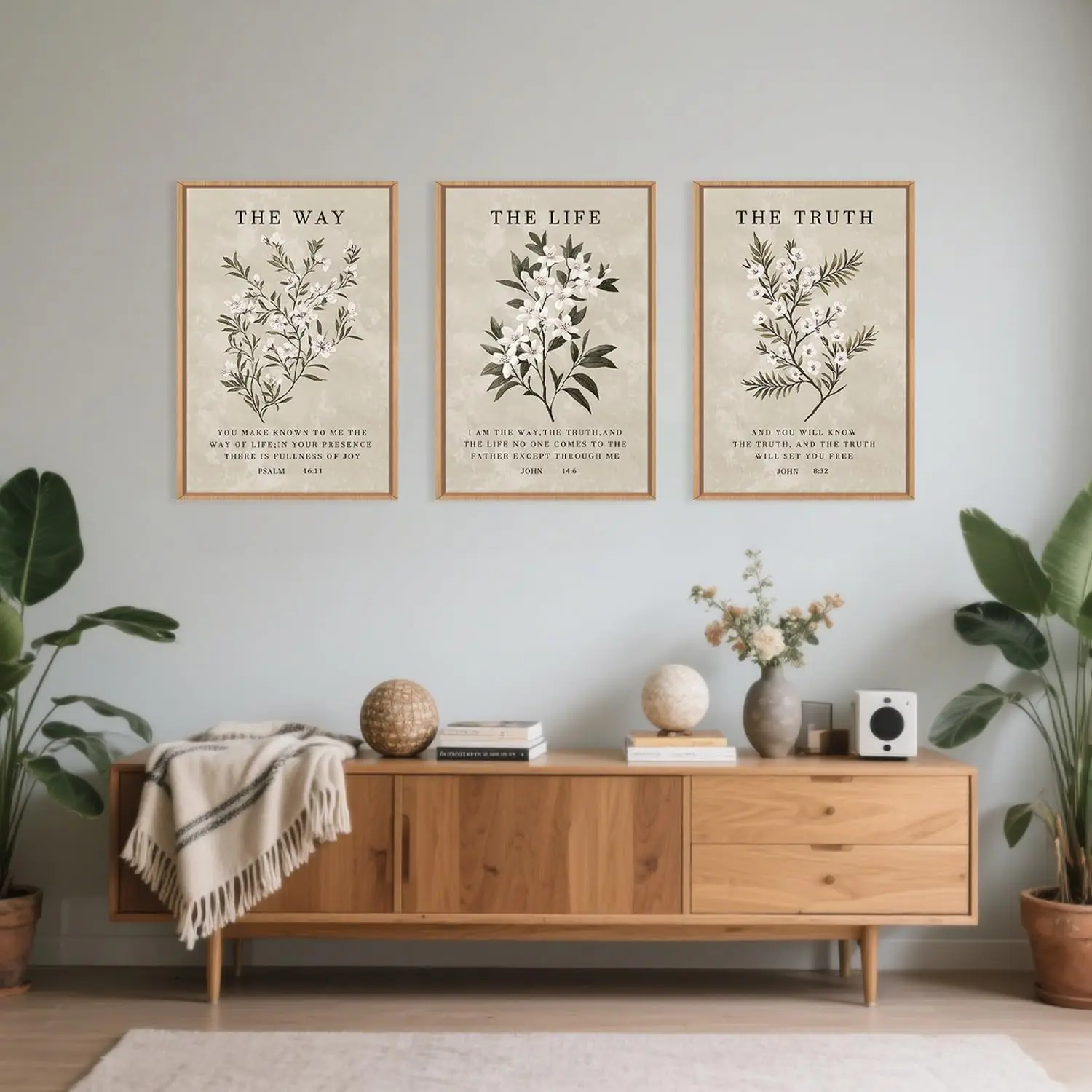 

3pcs Christian Bible Scripture Canvas Poster Modern Jesus Religious Wall Decoration Natural Scripture Floral Art Home Decoration