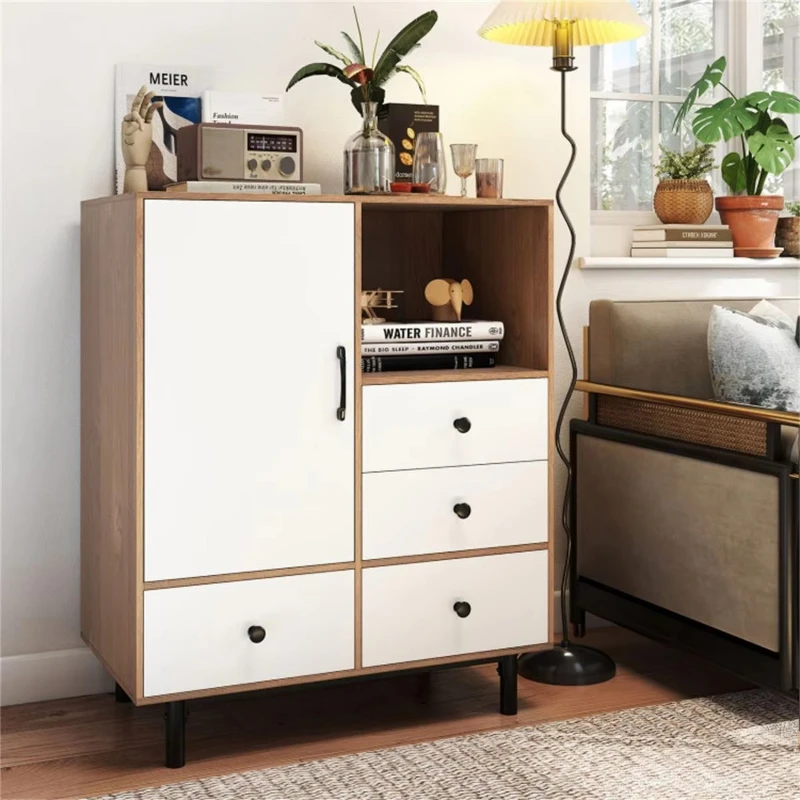 Mid-century modern four-drawer sideboard with natural storage
