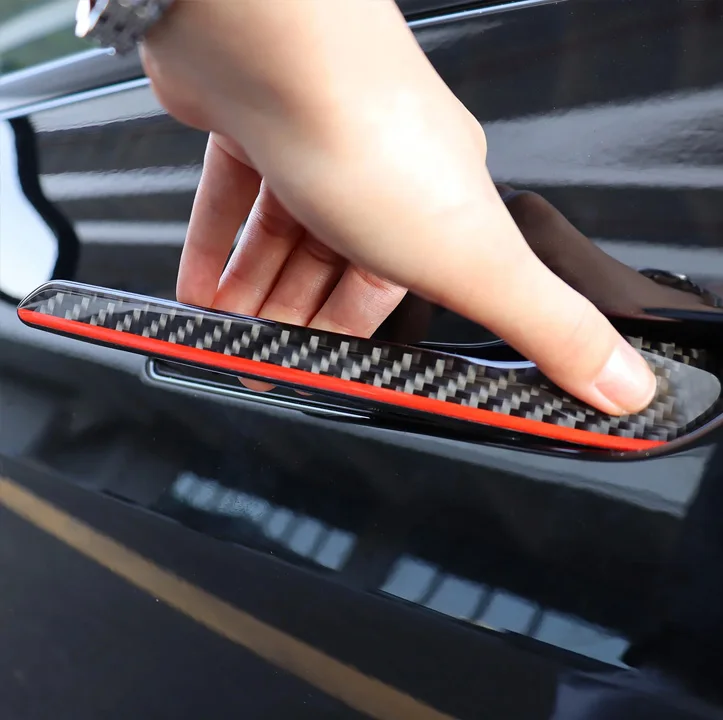 4 Stück für Tesla Model 3 Y Juniper Highland 2020-2025 2026 Türgriff-Schutzabdeckung Aufkleber Kohlefaser-Harzguss – Detail 6
