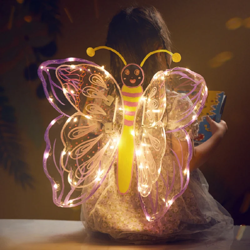 Children Handmade DIY Butterfly Wing Light-emitting Transparent Scrawl 3D Stereoscopic Painting Kids Making Material Kit