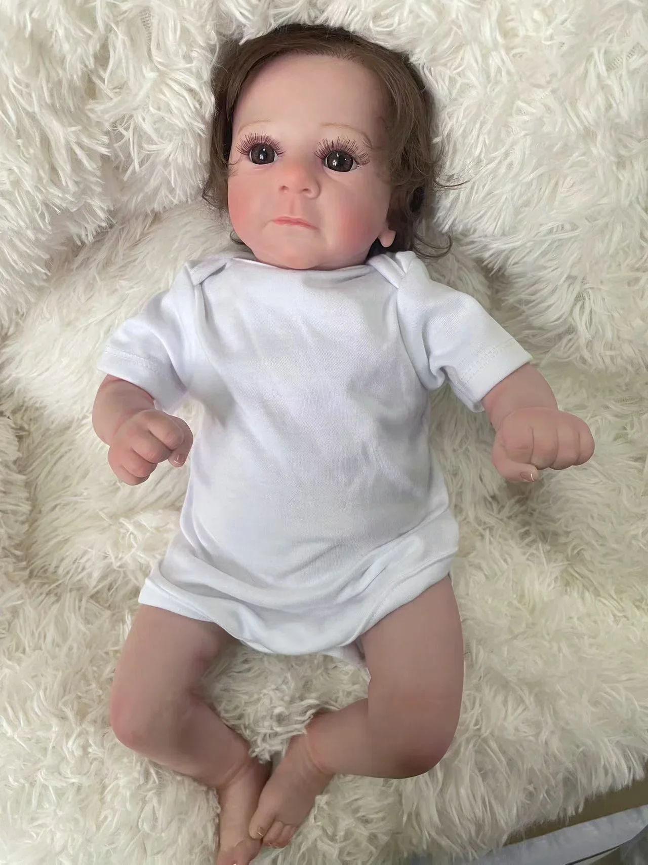 

19inch Felicia Already Painted Finished Reborn Baby Doll Same as Picture Lifelike Soft Touch 3D Skin Hand-Root Hair Visible