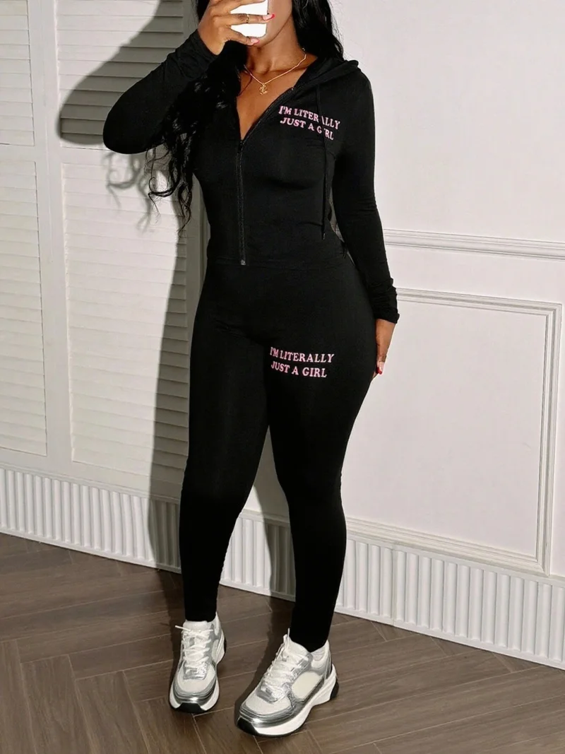 Streetwear 2-teiliges Set Damen Outfit Herbst Kleidung Damen Langarm Reißverschluss Kapuzenoberteil und Hose Sets Sportliche Trainingsanzüge Damen Sets