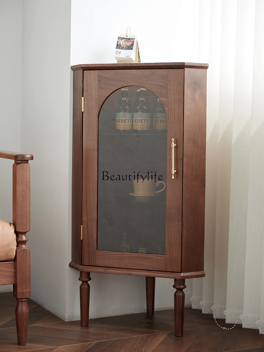 

Black Walnut Triangle Cabinet Solid Wood Corner Cabinet Guest Restaurant Corner Vintage Wine Cabinet