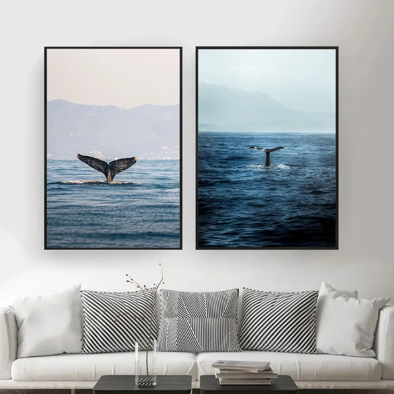 Natural Animals Ocean Humpbacks Whale Tail Seascape Posters Prints Canvas Printing Wall Art Picture for Living Room Home Decor