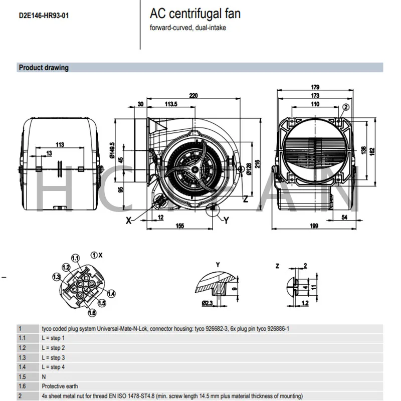 Original 100% Working D2E146-HR93-01 M2E068-CF 230V 50/60Hz 0.66/0.73A 150/165W cooling fan