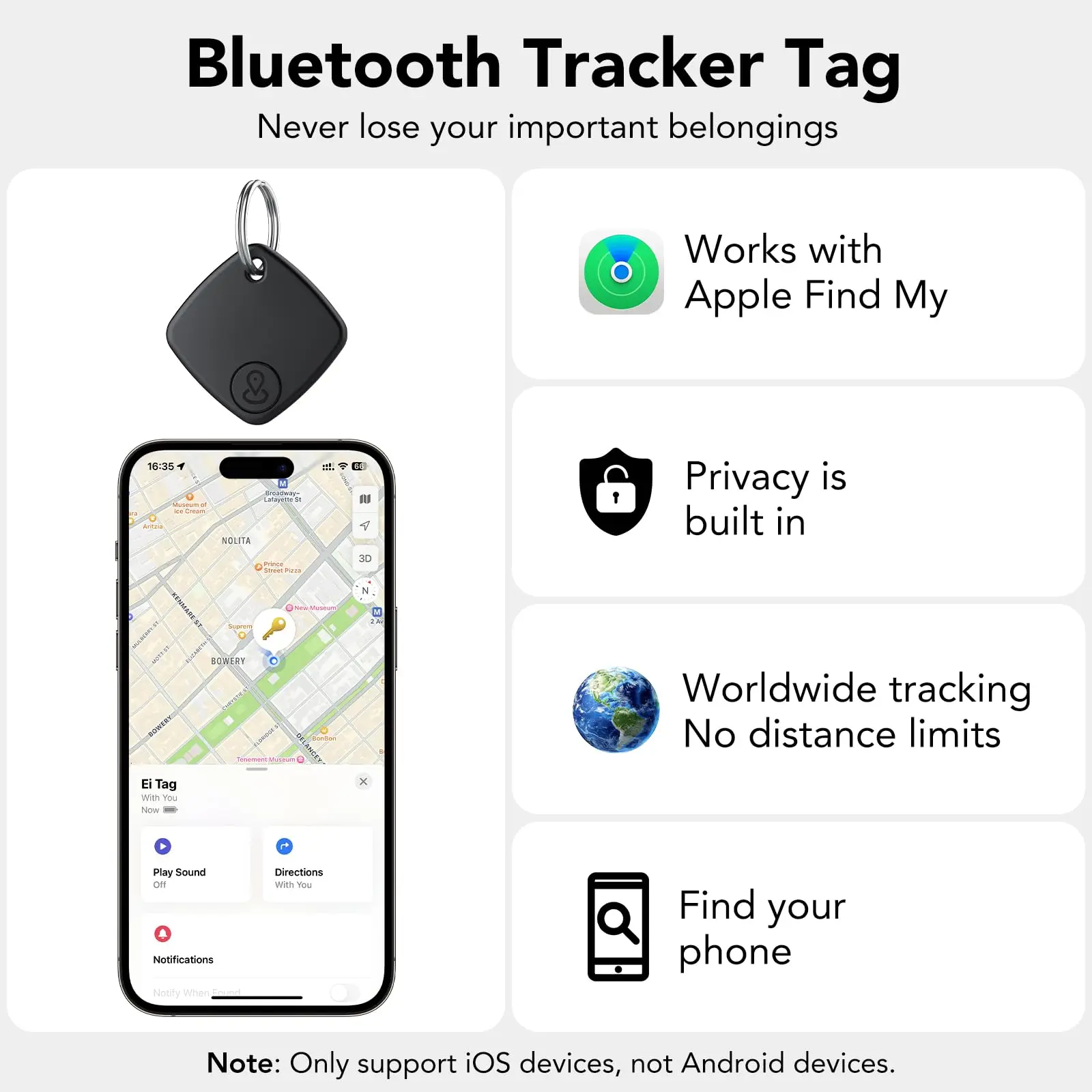 Air Tag GPS Tracker Item Finder Works with Find My APP (iOS Only)Air Tags Key Finder for Bags Luggage Replaceable Battery