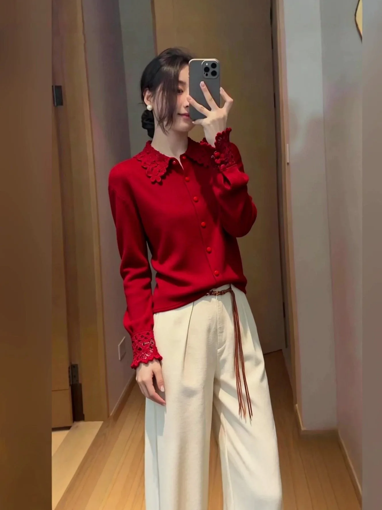 

French Sle Long Sve Knitted Sweater Women's Autumn Winter plus Size Beautiful Red Base irt Top Breathable Skin-Friendly