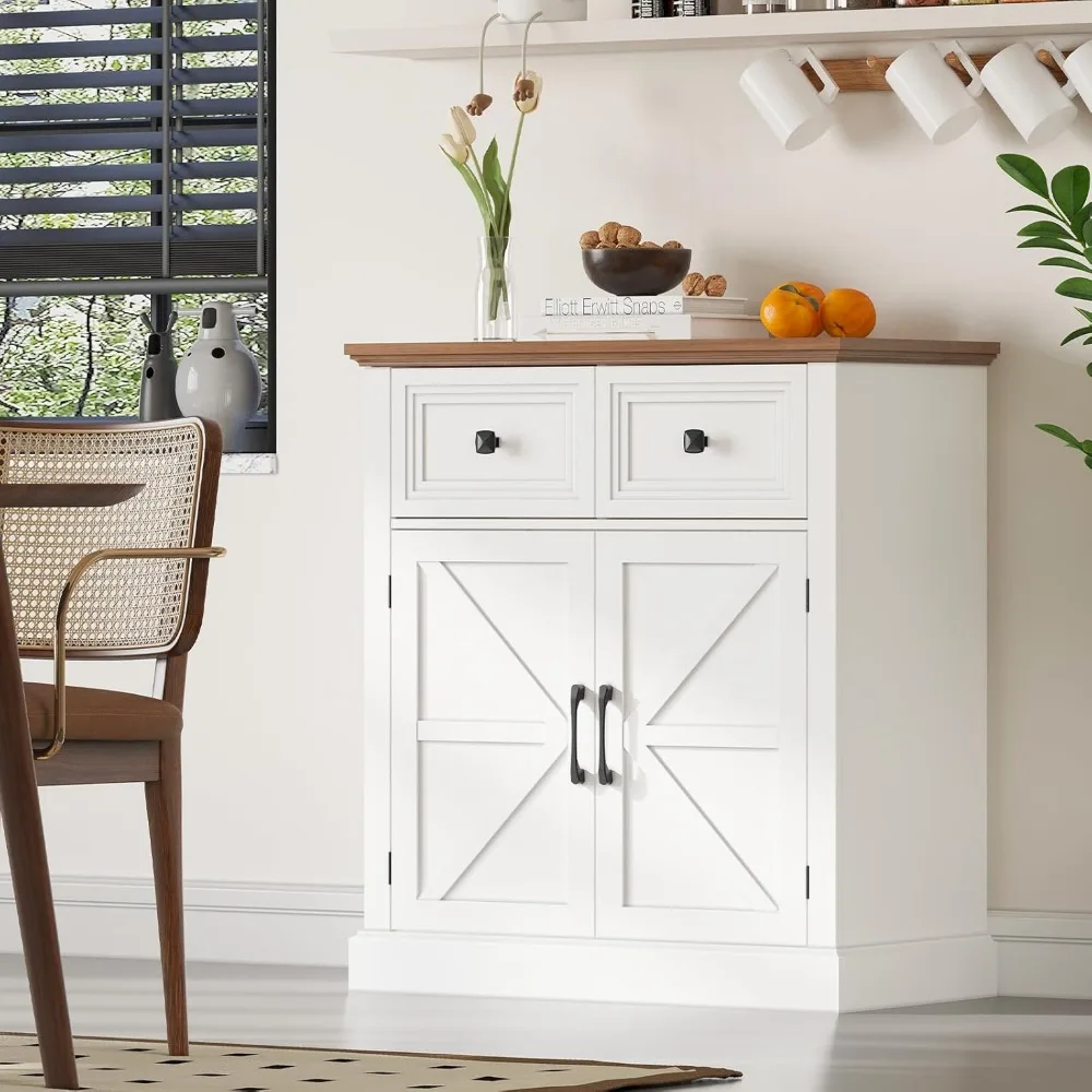 خزانة جانبية لبوفيه المزرعة مع أدراج، وخزانة مخزن خشبية مع مساحة تخزين، وخزانة تخزين ريفية مع رف قابل للتعديل