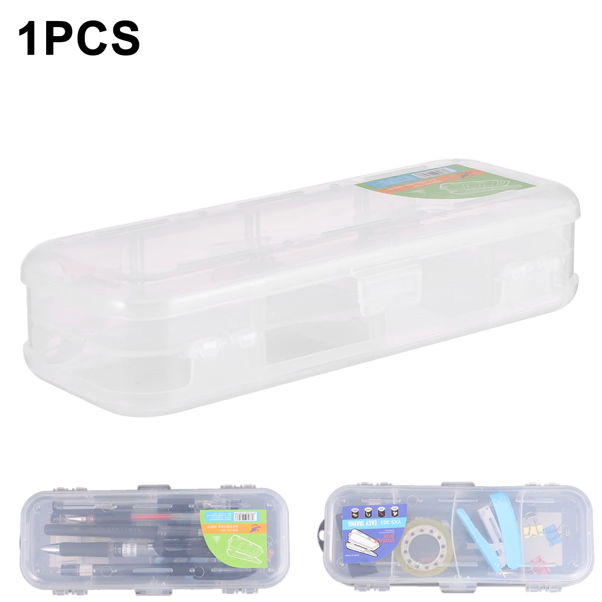 2 قطعة مقلمة بطبقة مزدوجة شفافة بسيطة للتخزين صندوق أقلام صغير أنيق حقيبة تخزين أقلام رصاص بلاستيكية للطلاب