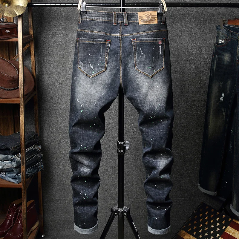 2026 Ripped Denim Men's Patch Motorcycle Men's New Clothes Street Fashion Stretch Youth All-Match Party Pants