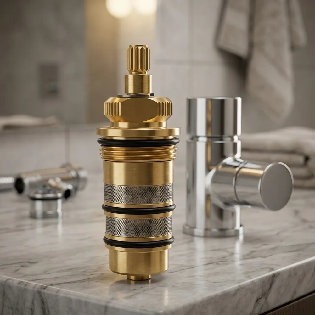 Copper thermostatic cartridge for shower applications with tight sealing and compatibility multiple faucet models