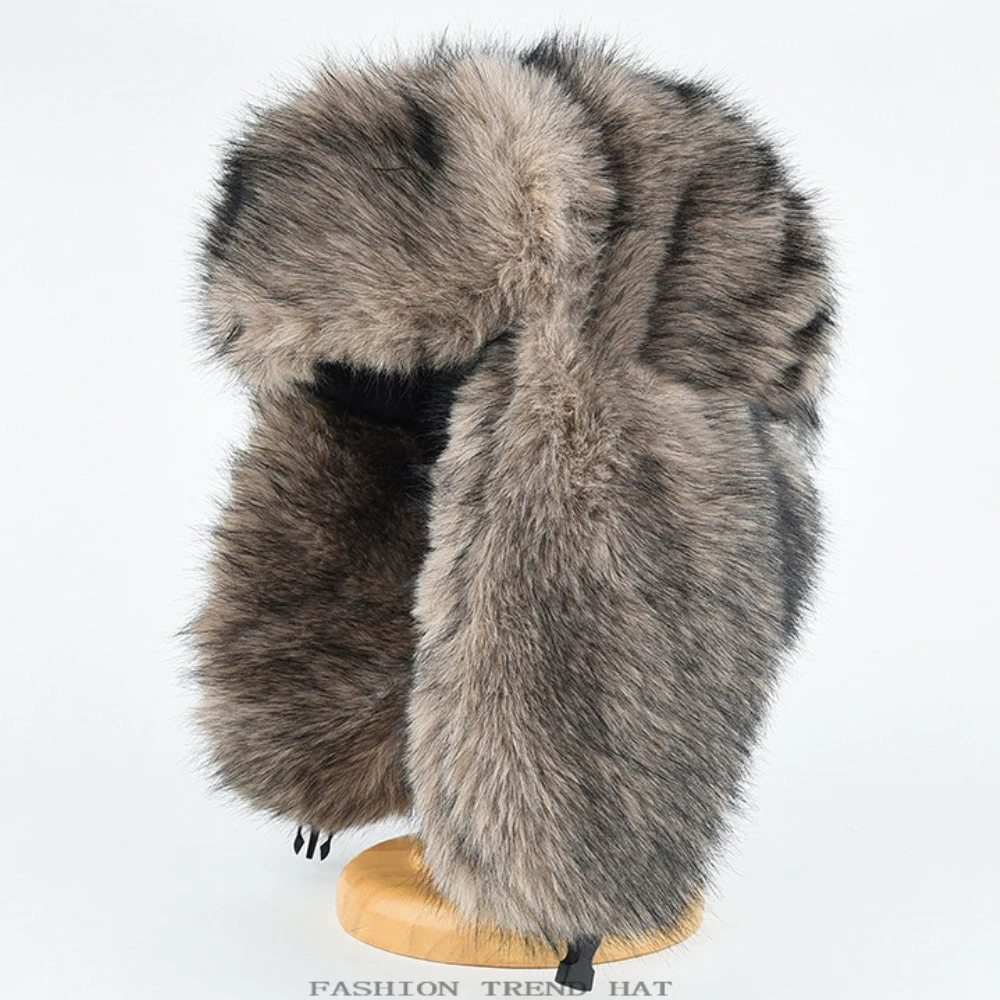 HT4993 Bumper Hat Thick Warm Winter Fluffy Fur Hats for Men Women Windproof Snow Ski Earflap Cap Male Female Russian Hat Ushanka