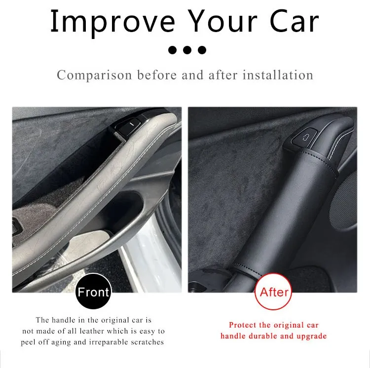 Heenvn 4-teiliger Innentürgriff-Schutz für Tesla Model 3/Y, Model 3 Highland, Model Y Juniper 2026 2025, PU-Lederhülle – Detail 3