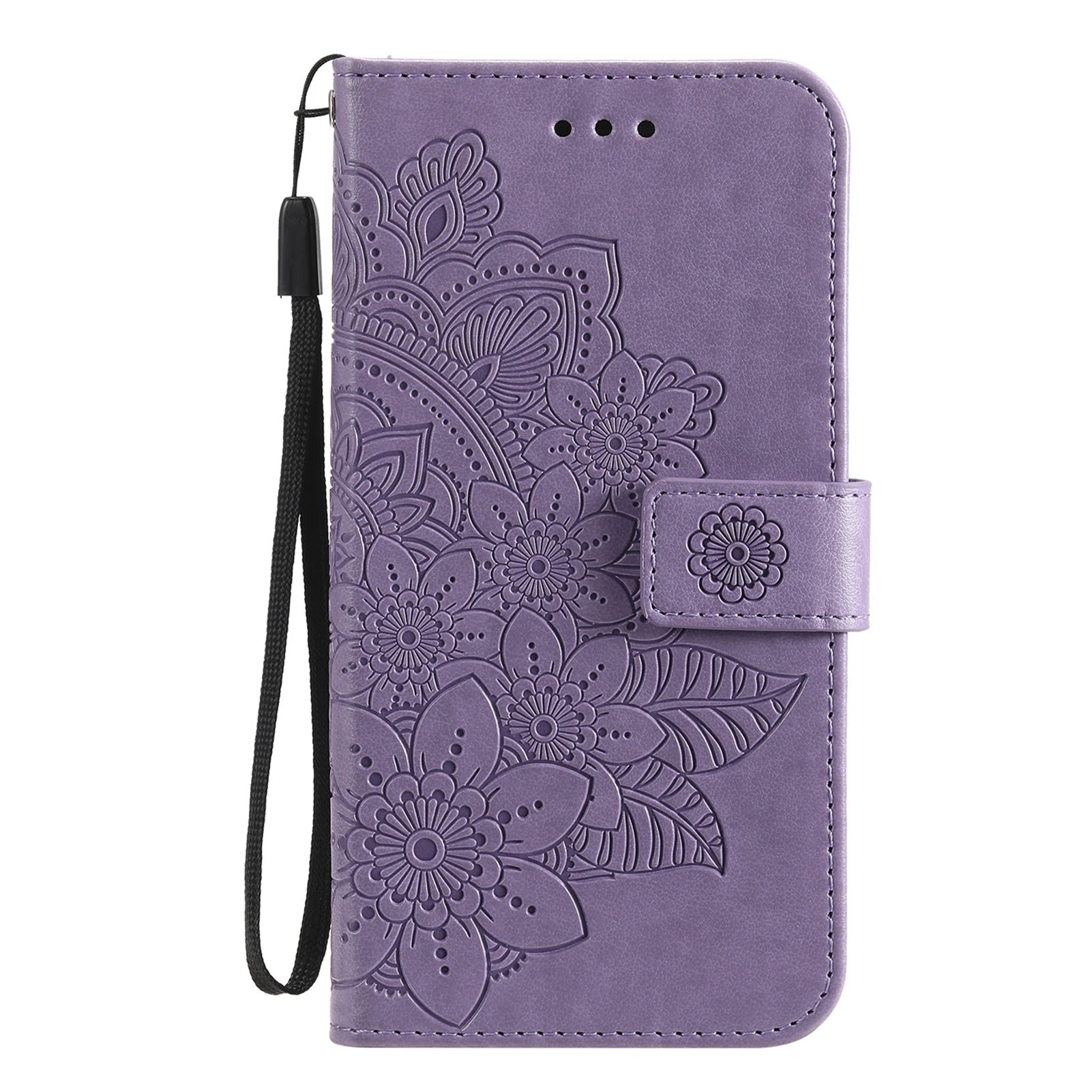 Funda tipo billetera para teléfono con soporte con ranura para tarjetas, funda protectora con tapa en relieve de flores de cuero PU, fácil de usar, para llevar para IPhone 13
