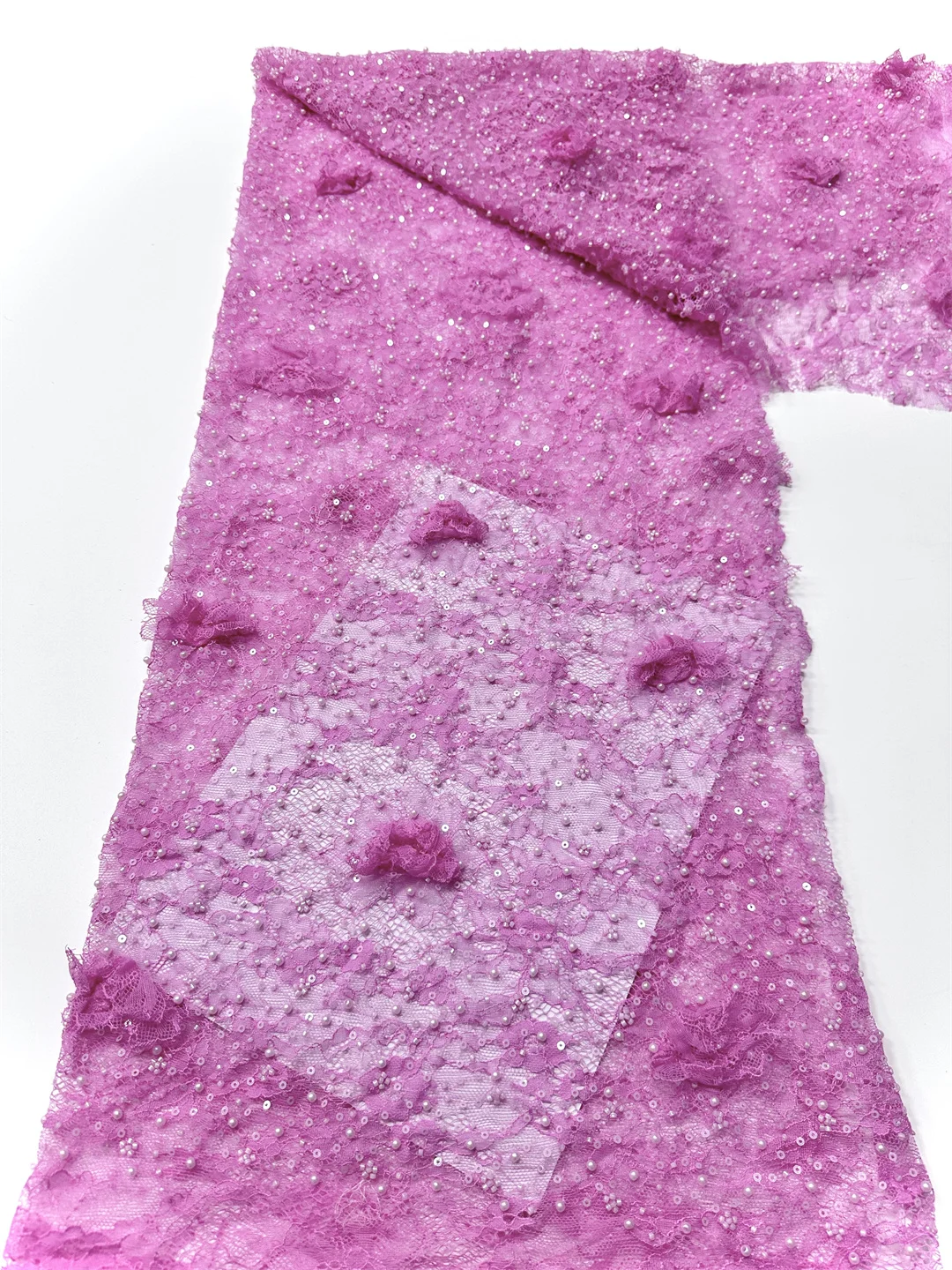 

2025 New Design African 3D Flower Tulle Lace Fabric French Sequins Beaded Embroidery Lace Mesh Fabric For Dress Wedding Material