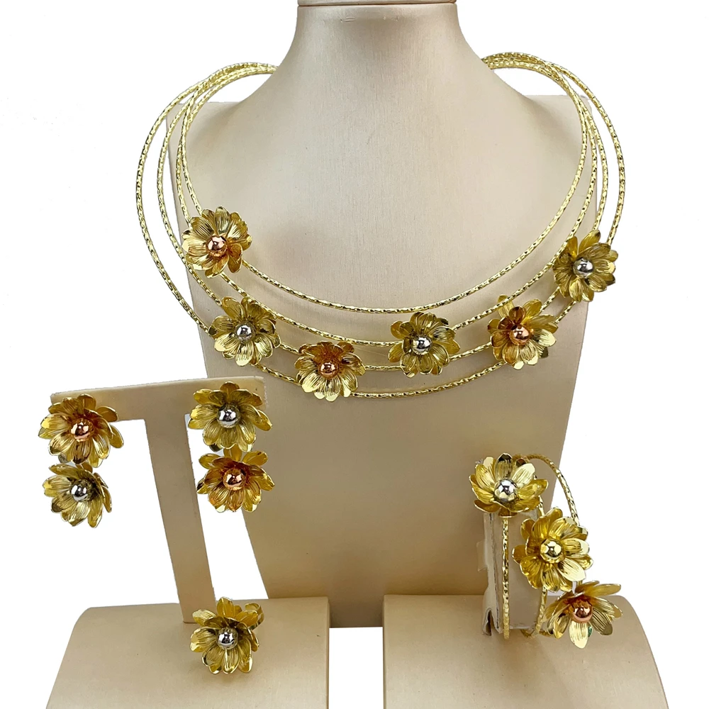 EMMA Luxury Brazilian Goldplated Jewelry Set Women Wedding Handmade Flower Jewelry Birthday Party Accessories