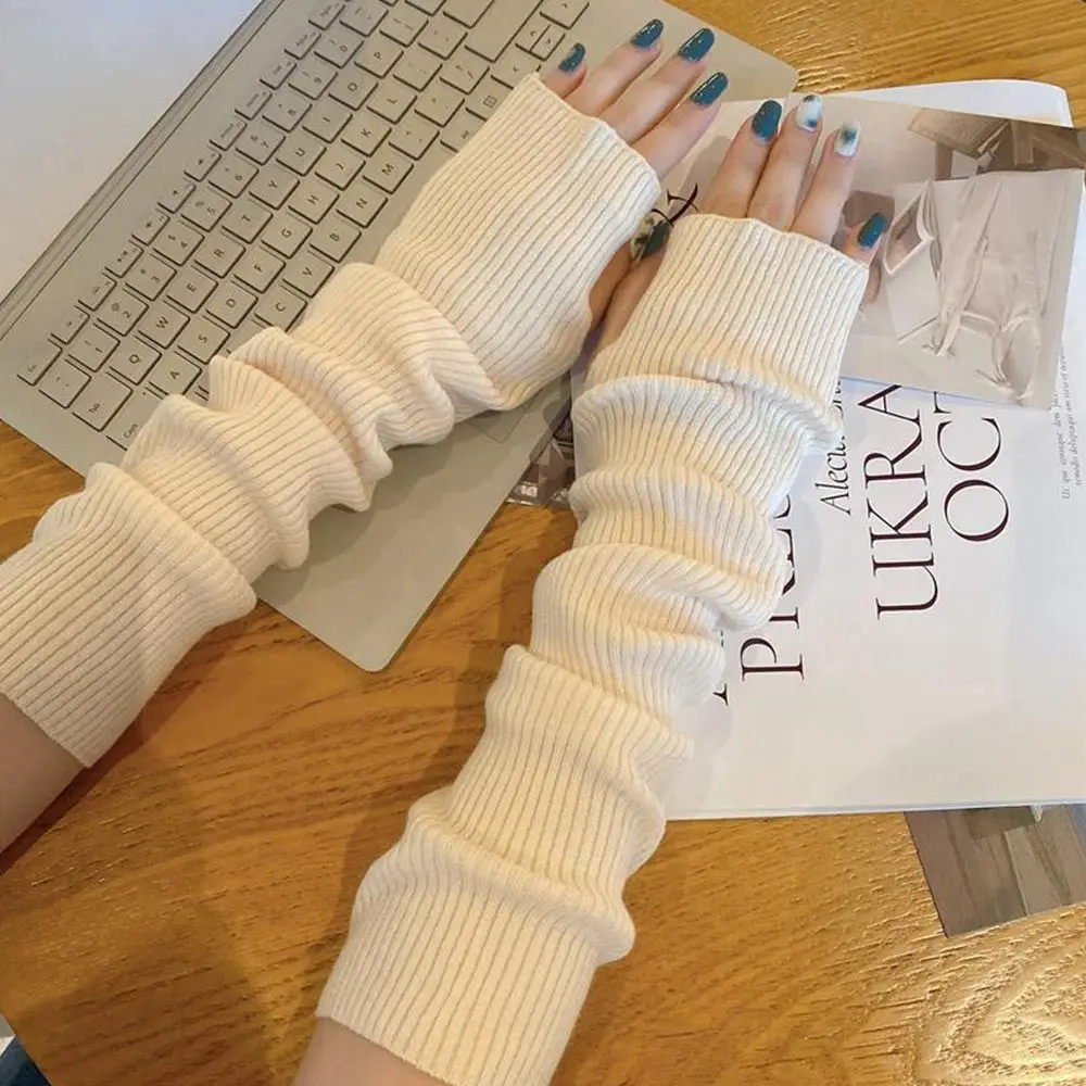 Sarung Tangan Tanpa Jari Panjang Jepang Sarung Tangan Rajut Punk Goth Warna Solid Sarung Tangan Palsu Lengan Panjang Sarung Tangan Pergelangan Tangan Panjang untuk Anak Perempuan dan Laki-laki