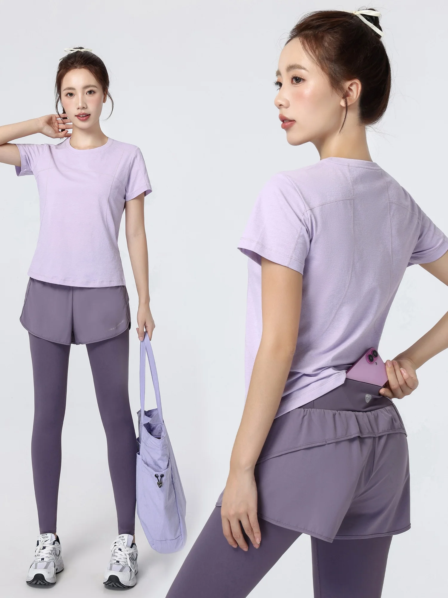 

Women's Running Sport Set Casual Outdoor Fitn ort Sve Breathable Thin Yoga Clothes Qui Dry Training Two Piece Suit