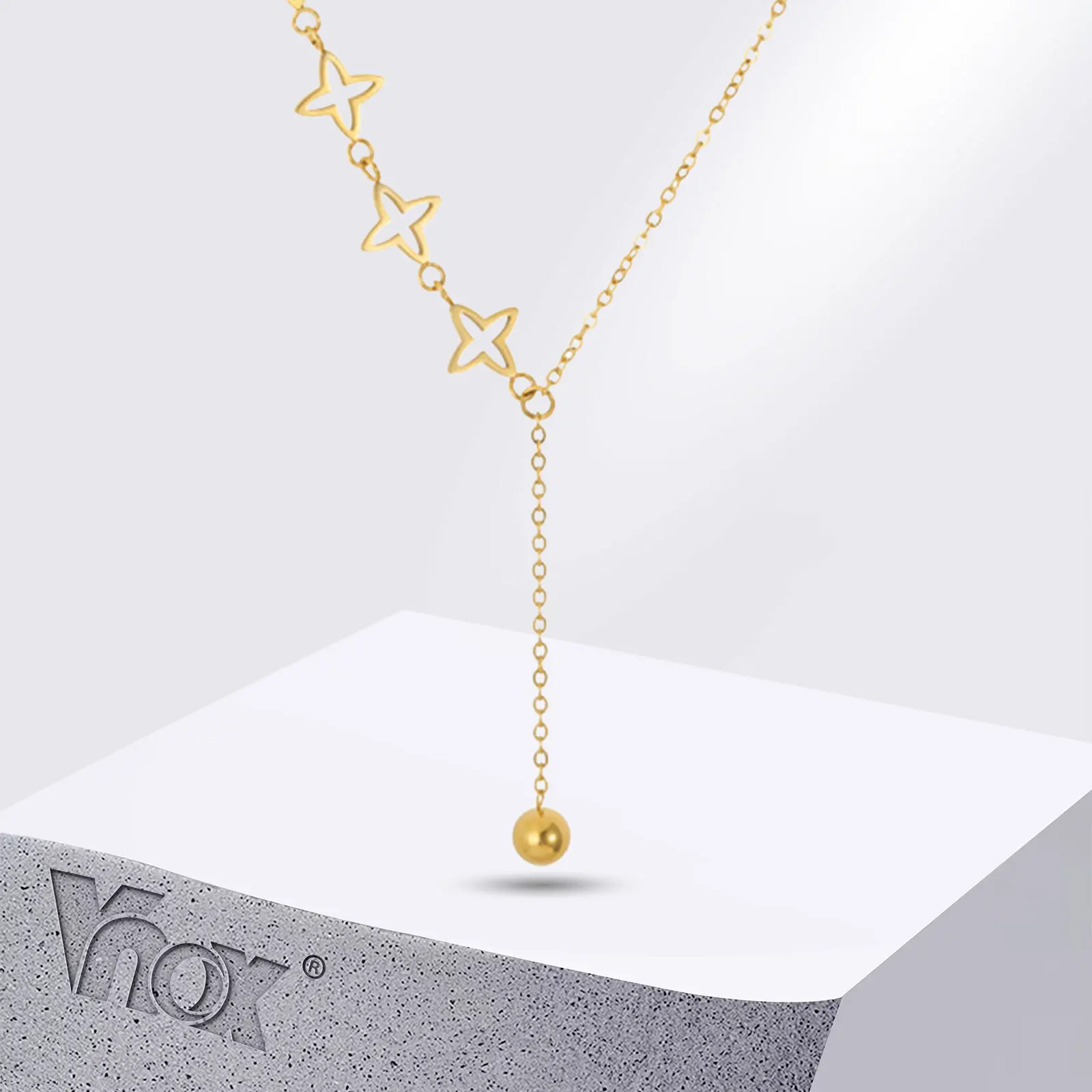 

Vnox Women Star Neckalces, Gold Color Stainless Steel Sexy Long Necklaces with Ball Charm, Summer Collar