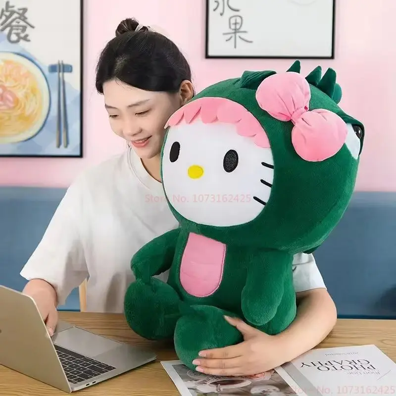 Sanrio dinosaure Hello Kitty peluche jouet Kawaii Anime Kitty peluche oreiller mignon 35/50/65 cm/80 cm dessin animé peluche poupée cadeau de noël