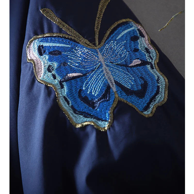 2023 Summer Butterfly Embroidery Cardigan Top Women Loose Casual Fashion 3/4 Sleeve Blouse Ladies Lapel Single Breasted Shirt