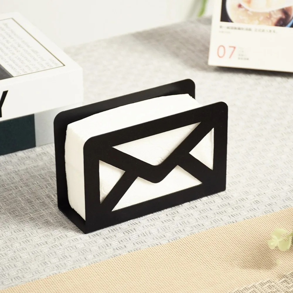 Desktop Letter Organizer Envelope Design Metal Tissue Holder Iron Black Desk Sorter Square Hollow Out Letter Holder Cafe