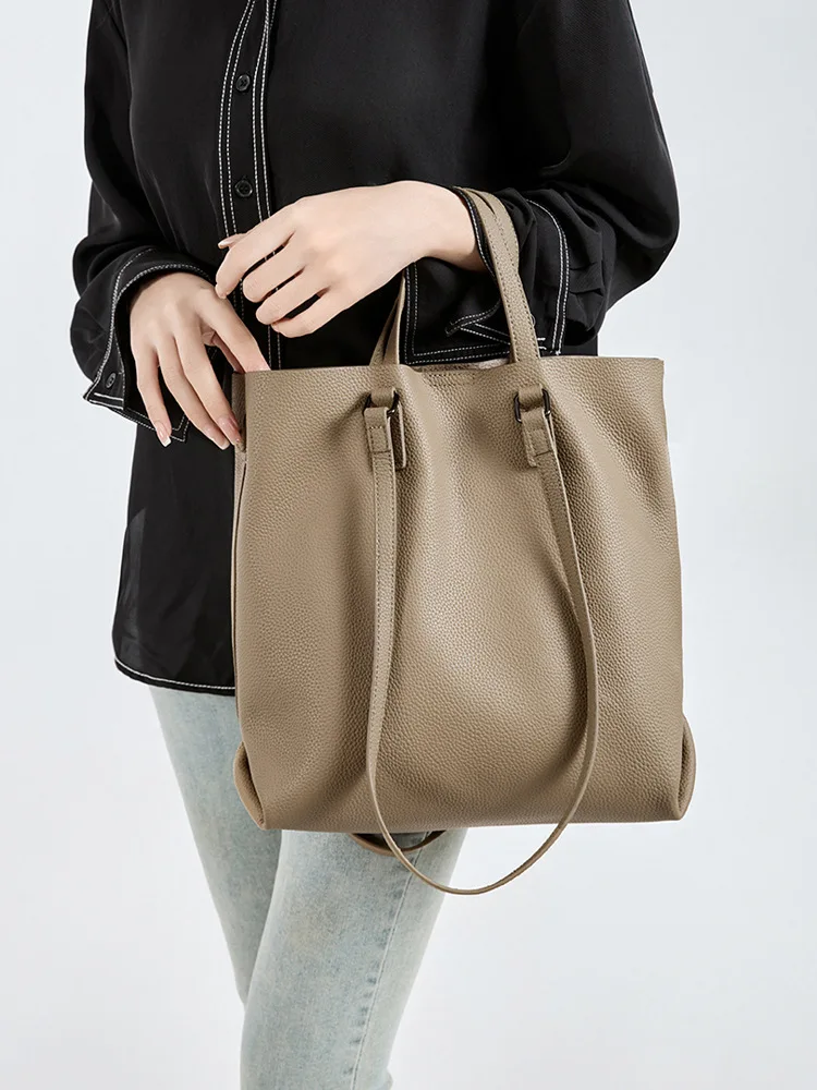Women Handbags Female Leisure Shoulder Bags Genuine Leather Handle Crossbody Bag Feminine Bolsas Large Capacity Bucket Tote Bag