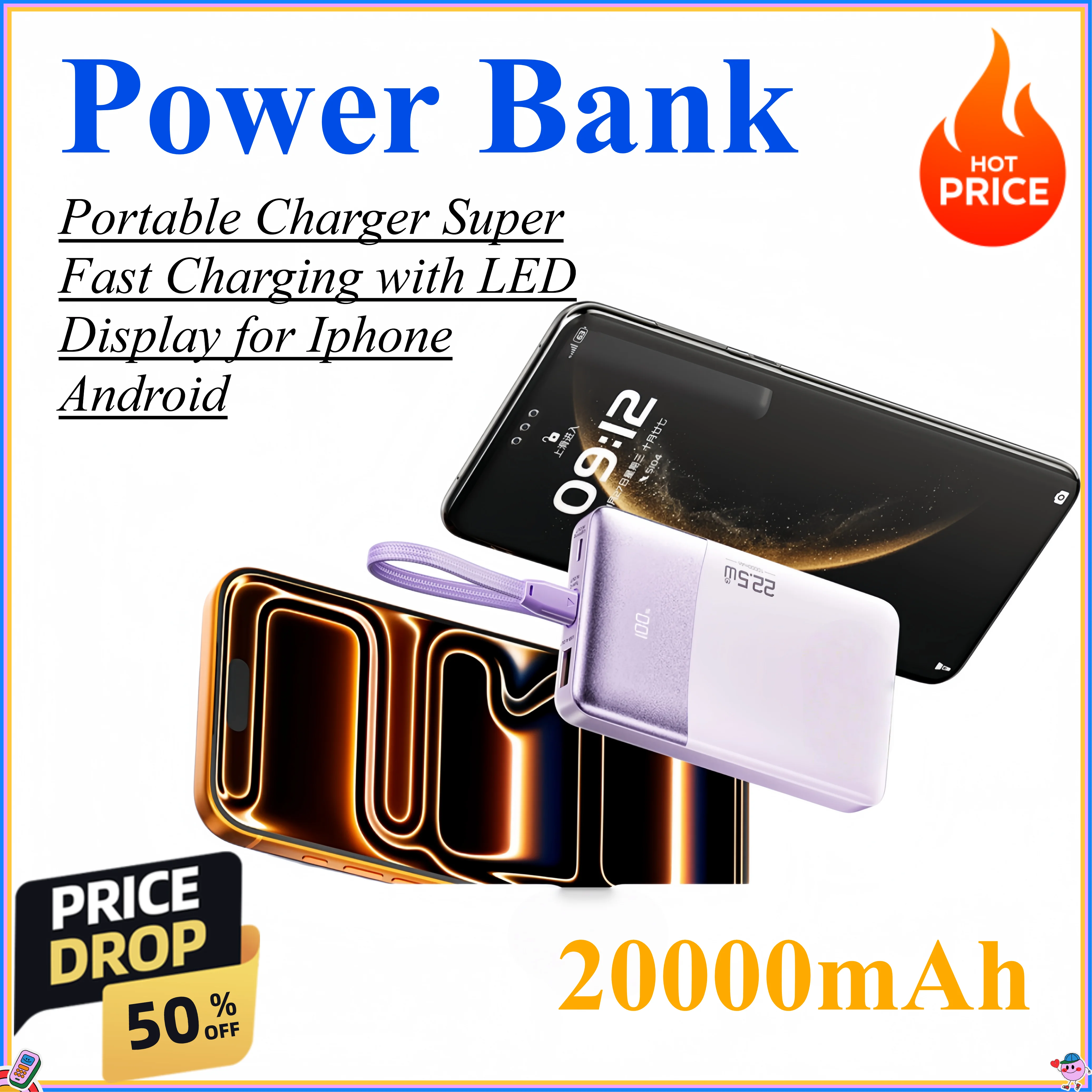 

20000mAh Fast Charging Power Bank 22.5W Portable Charger Super Fast Charging with LED Display Portable Phone charger