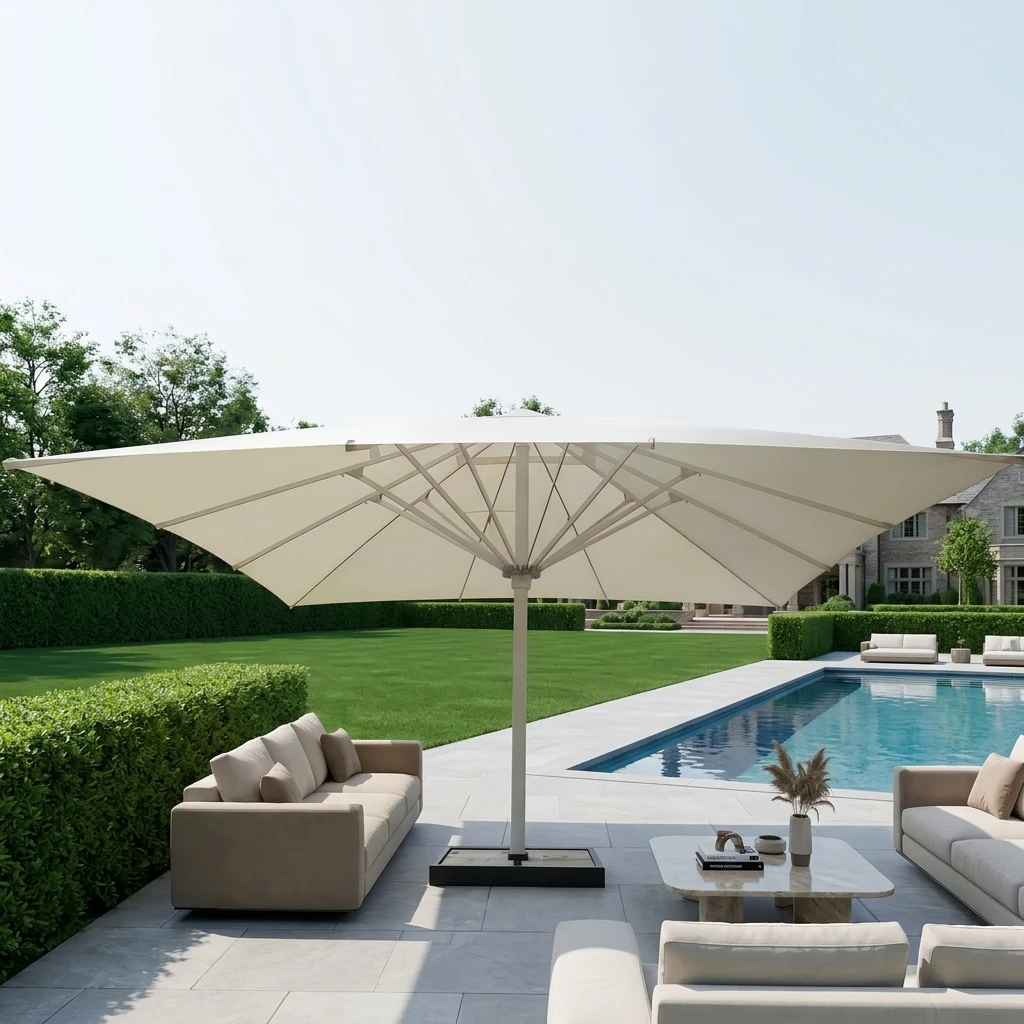 California Roma Large Size   Poolside Parasol Black Aluminum Pole UPF50+ Fade Proof Cloth for American Villa Pool Shade