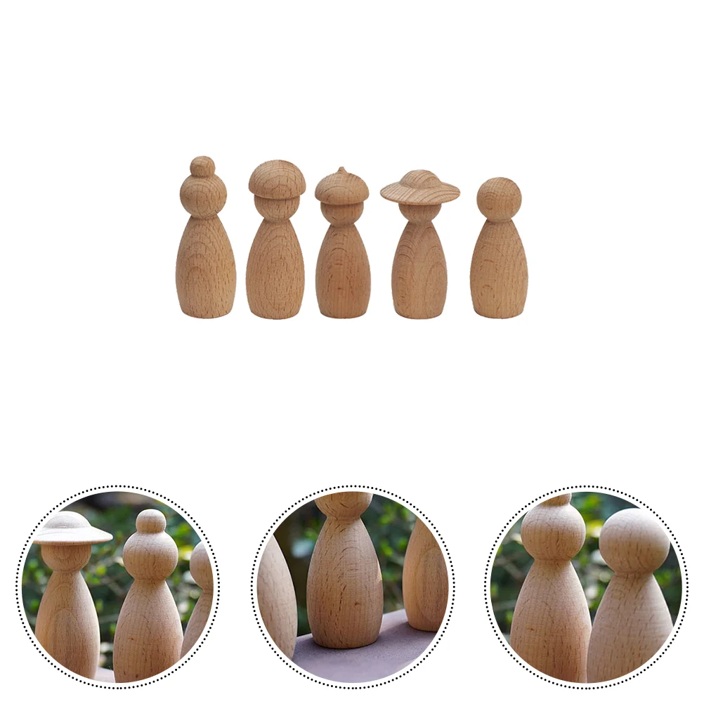 5 Pcs Kids Pretend Play Toy Shape Toys Wooden Puppet DIY Painting Children Graffiti Prop Decor