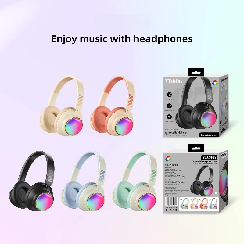 Som surround de alta fidelidade sem fio bluetooth ultra longa vida útil da bateria cabeça montada com cancelamento de ruído fones de ouvido luz colorida rgb
