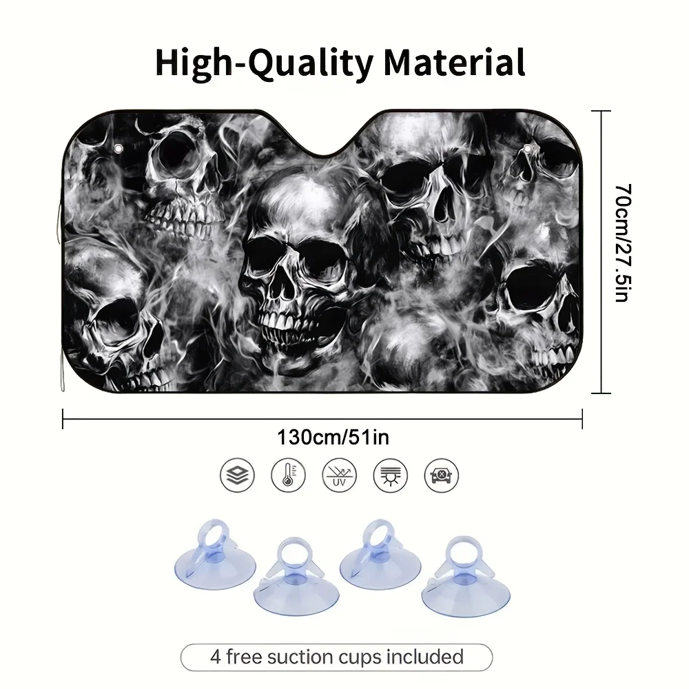 1pc Halloween Sinister Skulls Car Sun Visor, Ideal For Daily School Runs And Shopping, Blocks Sunlight And Maintains The Car's T