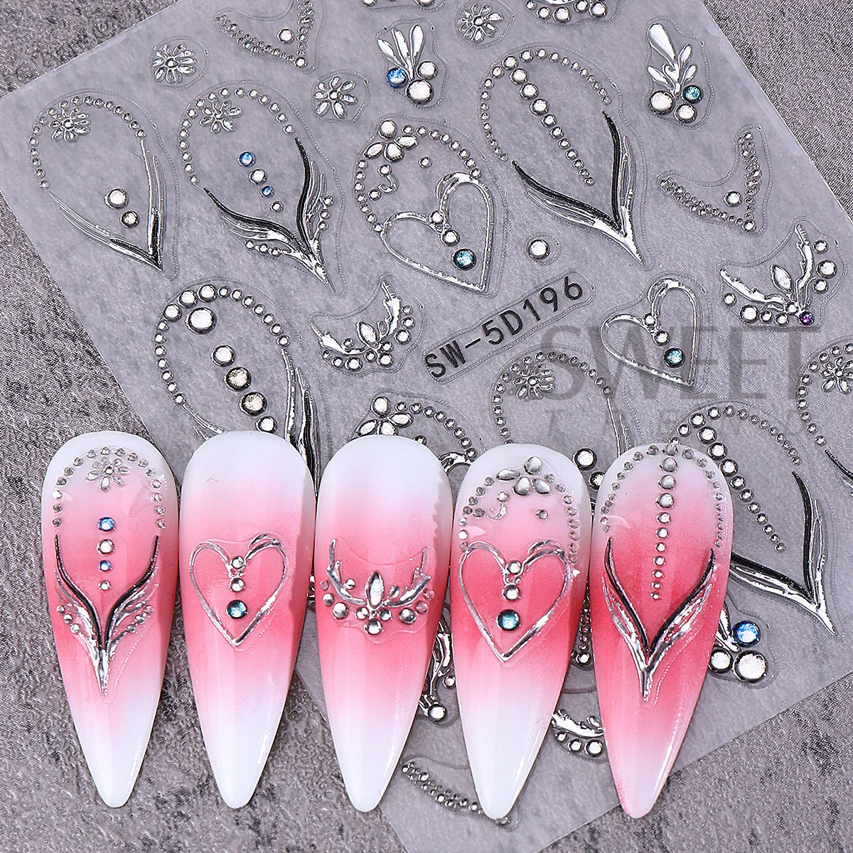 2 Stück Luxus Edelsteine 5D geprägte Nagelaufkleber Schneeflocke Blume Liebe Herz selbstklebende Abziehbilder Winter Retro Charms Sliders Maniküre Tipps – Detail 8
