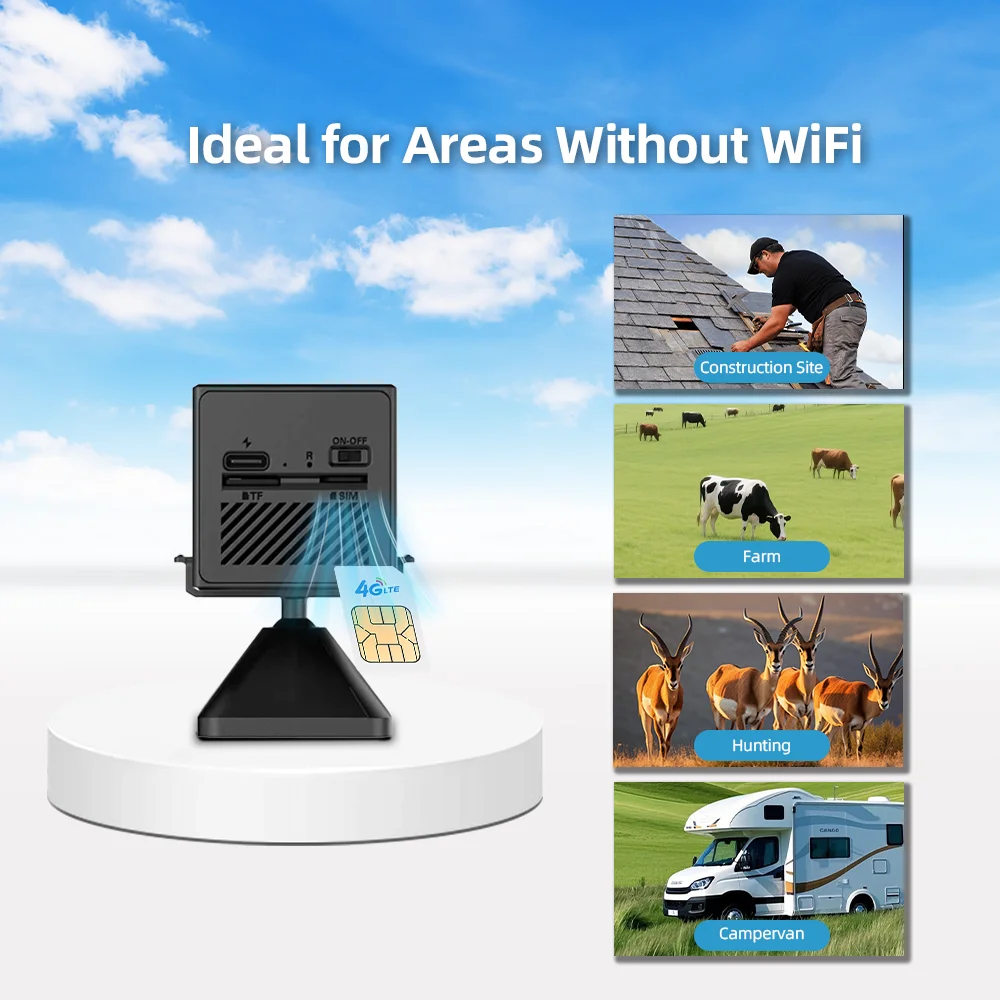 No WiFi Required 4G LTE EU Cellular Security Mini PIR Motion Detection No Red Glow Night Vision Portable Battery Security Camera
