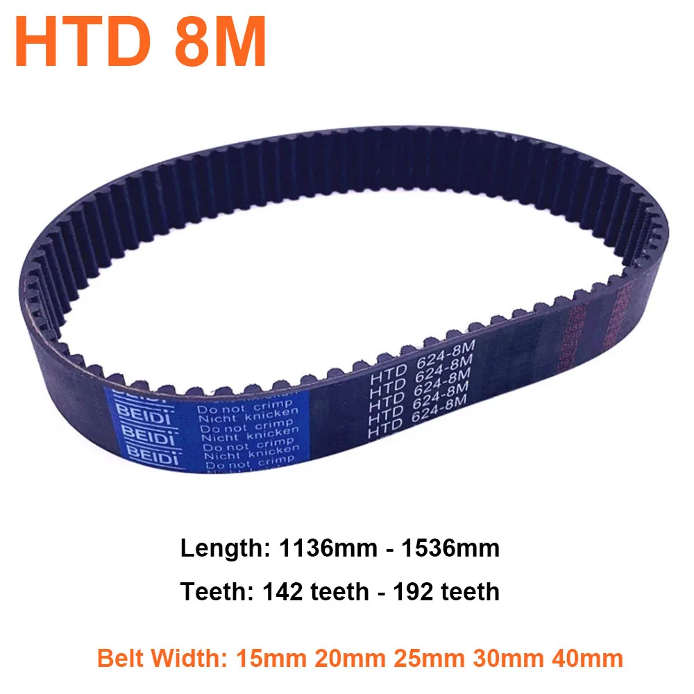 

HTD8M Rubber Timing Belt Perimeter 1136mm - 1536mm 142 Teeth - 192 Teeth Closed Loop Synchronous Belt Width 15 20 25 30 40mm